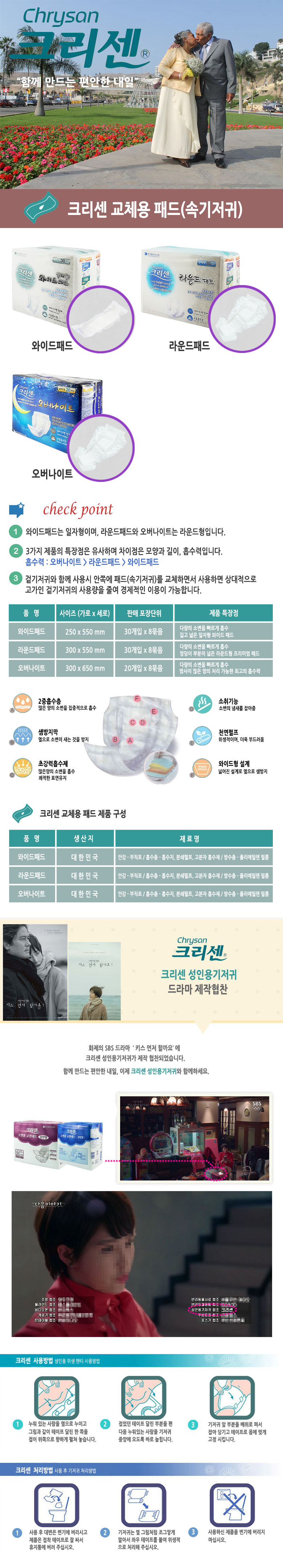 크리센 일자형 와이드패드 1팩 30매/1박스 8팩 상세이미지 1
